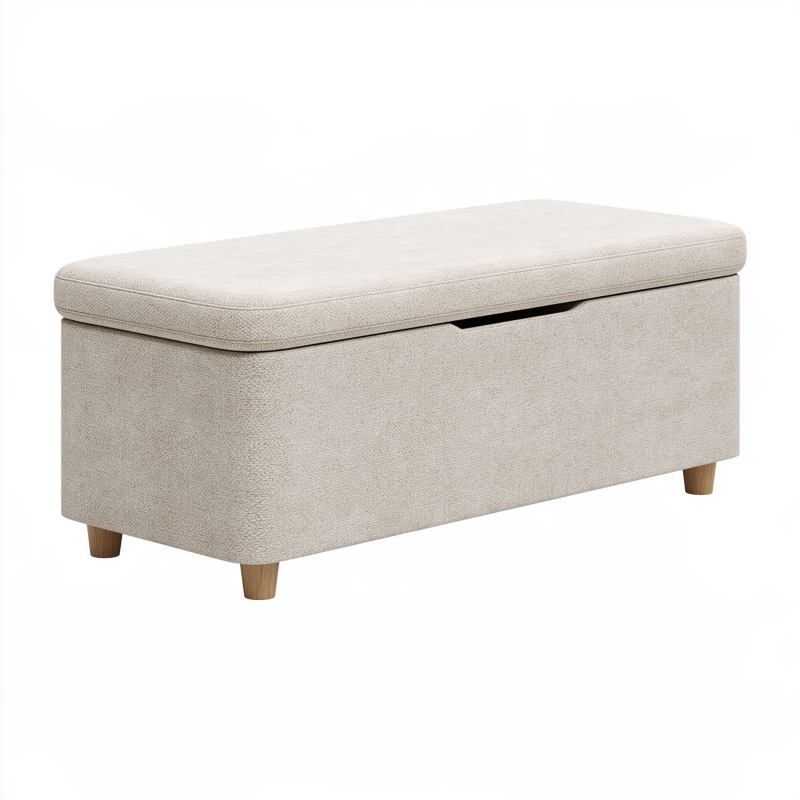 Sitzbank mit Stauraum 110 x 40 x 45 cm Beige Textil Holzfüße - gepolsterte Aufbewahrungsbank