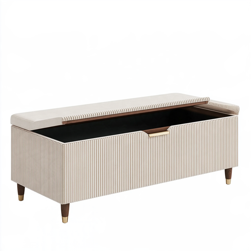 Sitzbank mit Stauraum 120 x 45 x 50 cm Creme Cordstoff gepolstert