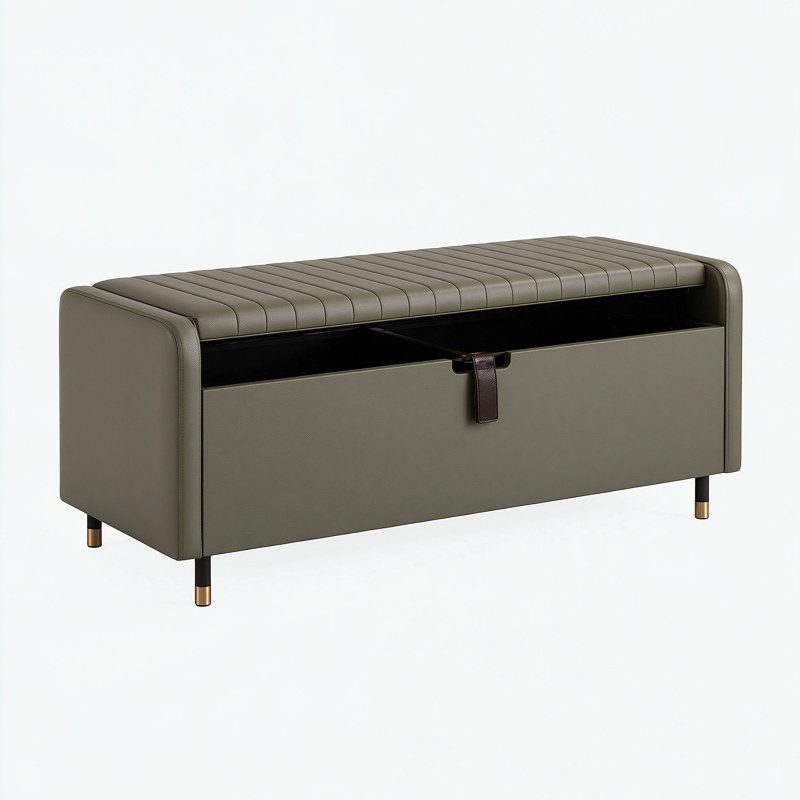 Sitzbank 120 x 45 x 50 cm olivgrün Kunstleder mit Stauraum gepolstert
