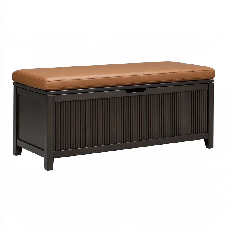 Sitzbank mit Stauraum 100 x 40 x 50 cm Kunstleder Braun Holz Schwarz Modern