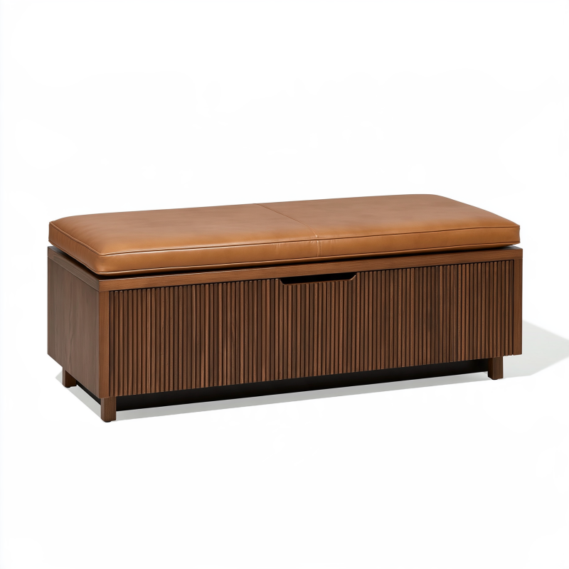 Sitzbank mit Stauraum 120 x 40 x 48 cm Holz Braun gepolstert geriffeltes Design