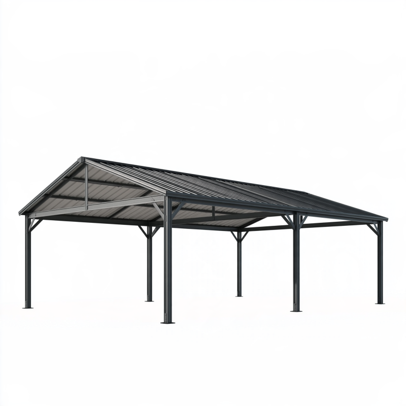 Carport 600 x 300 x 270 cm aus Metall in Schwarz Grau mit Satteldach für Außenbereich