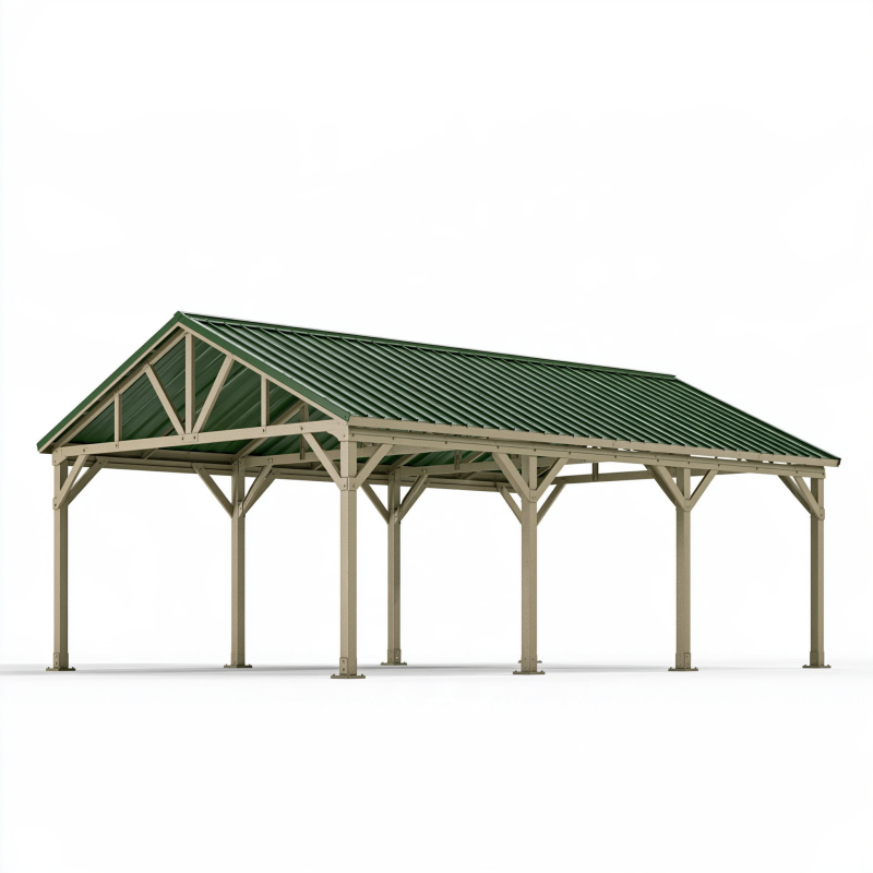 Carport 800 x 500 x 320 cm Holz Grün mit Wellblechdach offene Konstruktion