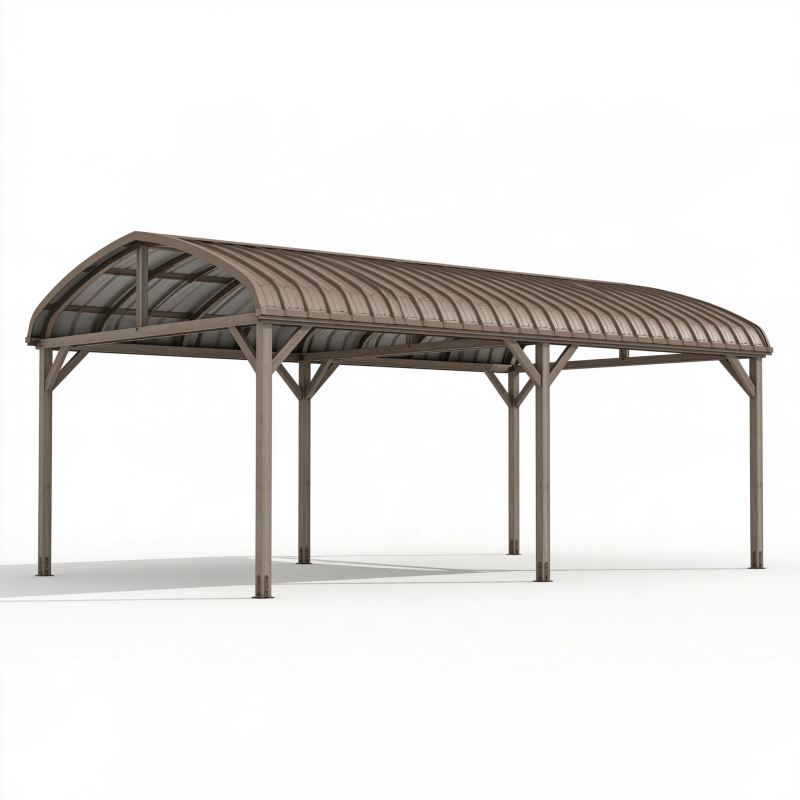 Carport 600 x 300 x 270 cm aus Metall und Polycarbonat in Grau mit Runddach