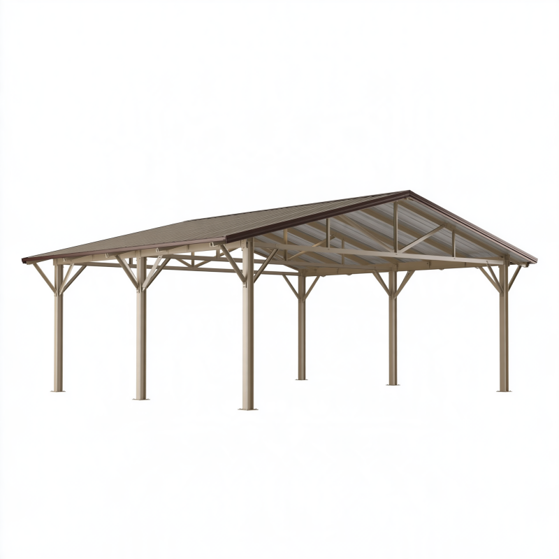 Carport 600 x 500 x 300 cm aus Stahl in Taupe mit Satteldach