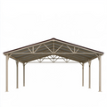 Carport 600 x 600 cm Stahl Beige mit Satteldach für Fahrzeuge
