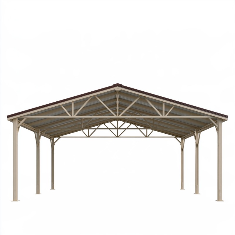 Carport 600 x 600 cm Stahl Beige mit Satteldach für Fahrzeuge