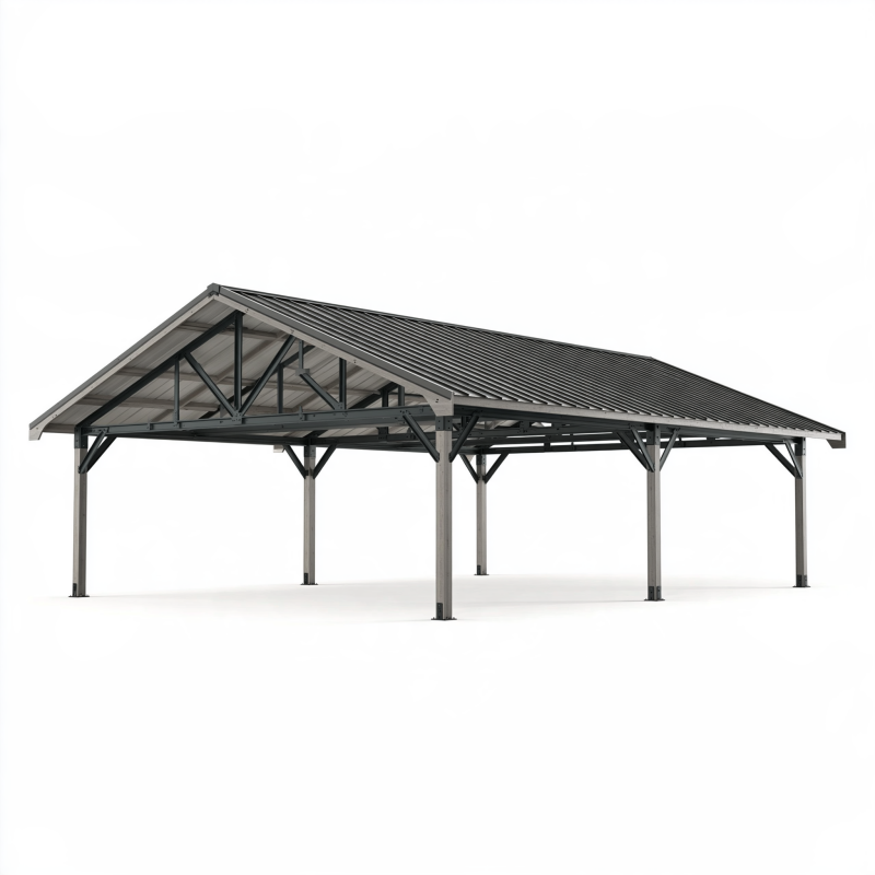Carport 600 x 500 x 280 cm aus Stahl Dunkelgrau mit Satteldach