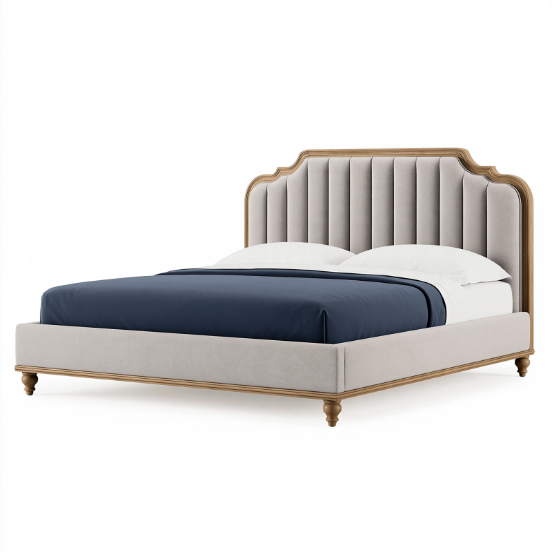 Polsterbett 160 x 200 cm Beige Holz und Textil Klassischer Stil