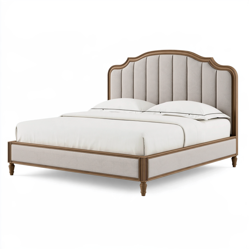 Polsterbett 160 x 200 cm Beige Holz Stoff Klassischer Stil