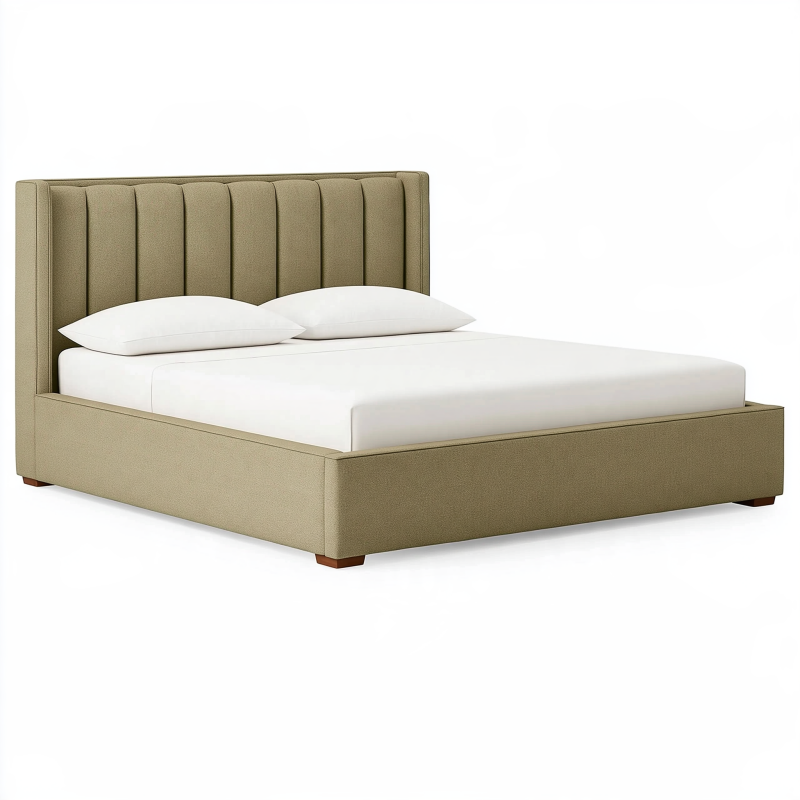 Polsterbett 160 x 200 cm Beige Stoffbett mit gepolstertem Kopfteil