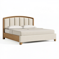 Polsterbett 160 x 200 cm Beige Holz Stoff mit gepolstertem Kopfteil