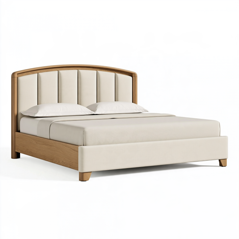 Polsterbett 160 x 200 cm Beige Holz Stoff mit gepolstertem Kopfteil
