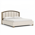 Polsterbett 160 x 200 cm Beige Holz Stoffbezug mit gepolstertem Kopfteil
