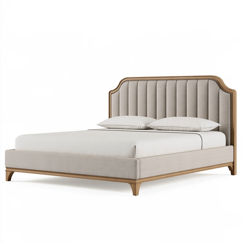 Polsterbett 180 x 200 cm Beige Holzoptik mit gepolstertem Kopfteil