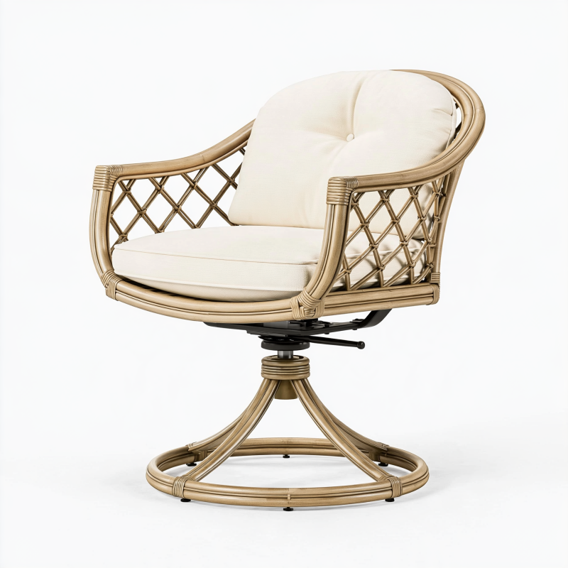 Drehsessel 78 x 75 x 98 cm Rattan Beige Cremeweiß mit Drehfunktion